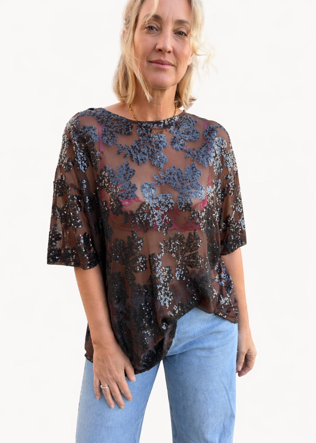 Flower Sequin Top | Chocolate