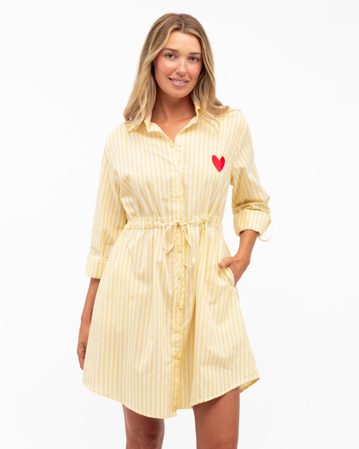 Clarice Sunshine Shirt Dress | Yellow & White Stripe