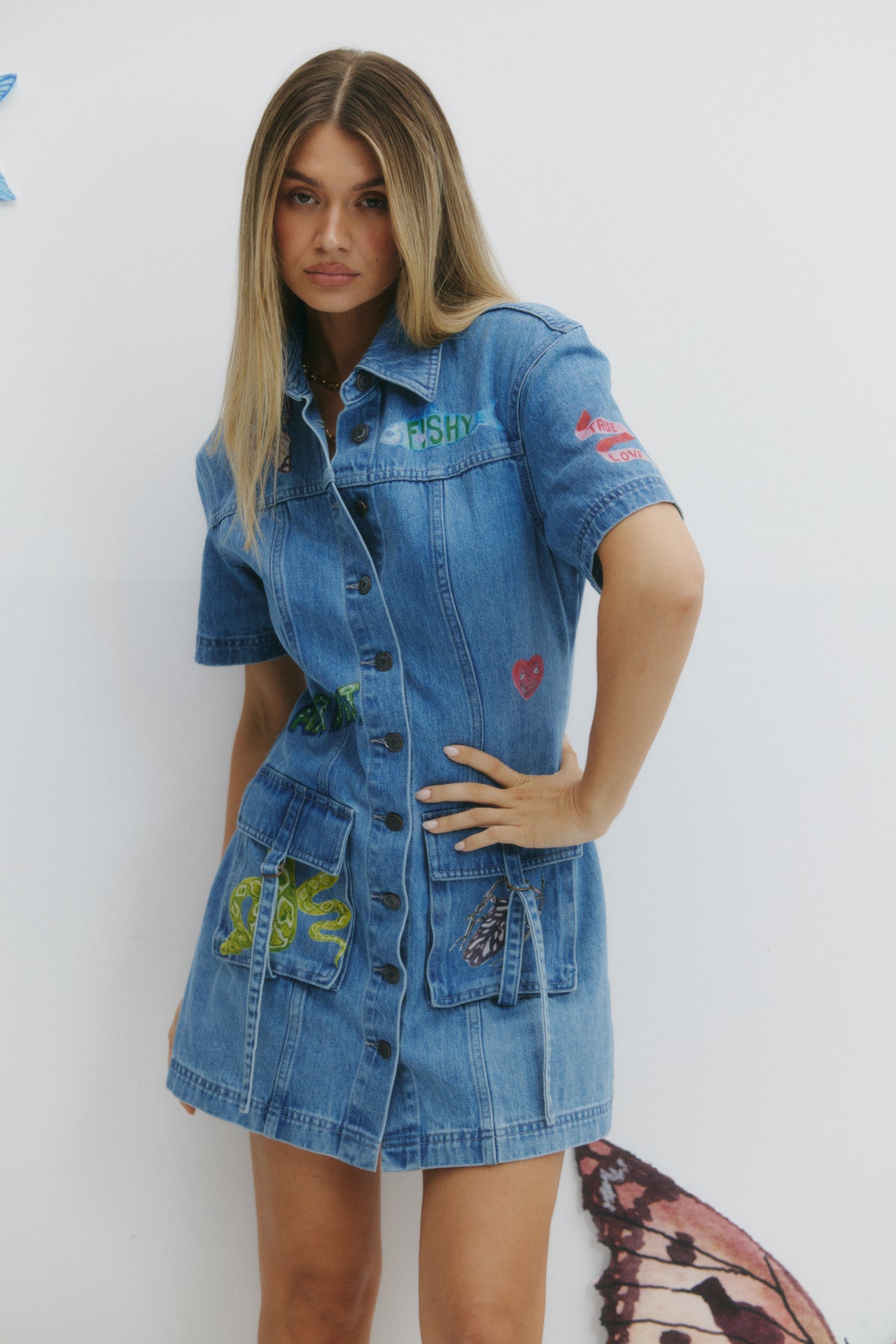 Tattoo Denim Dress | Blue Wash