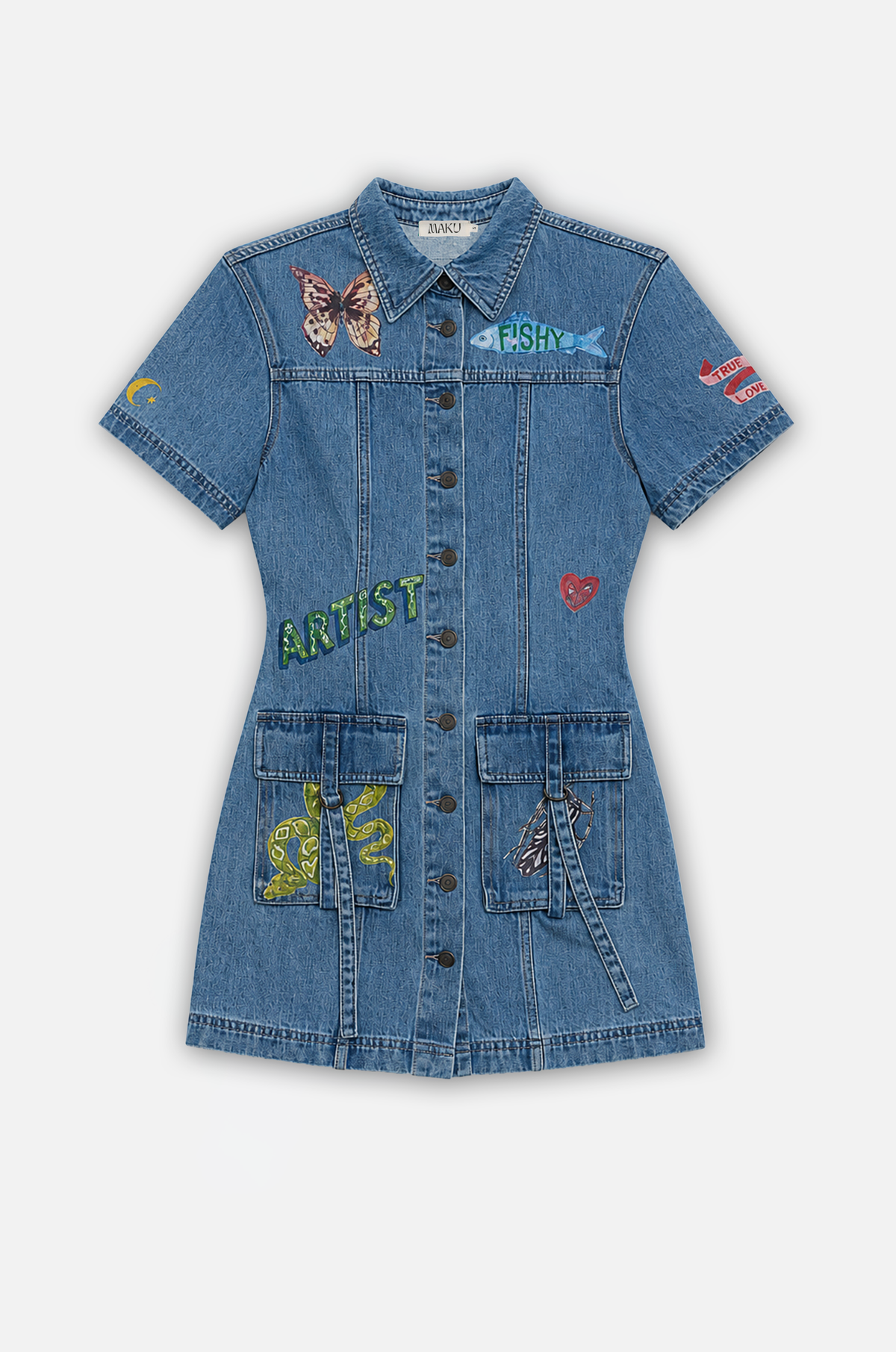Tattoo Denim Dress | Blue Wash
