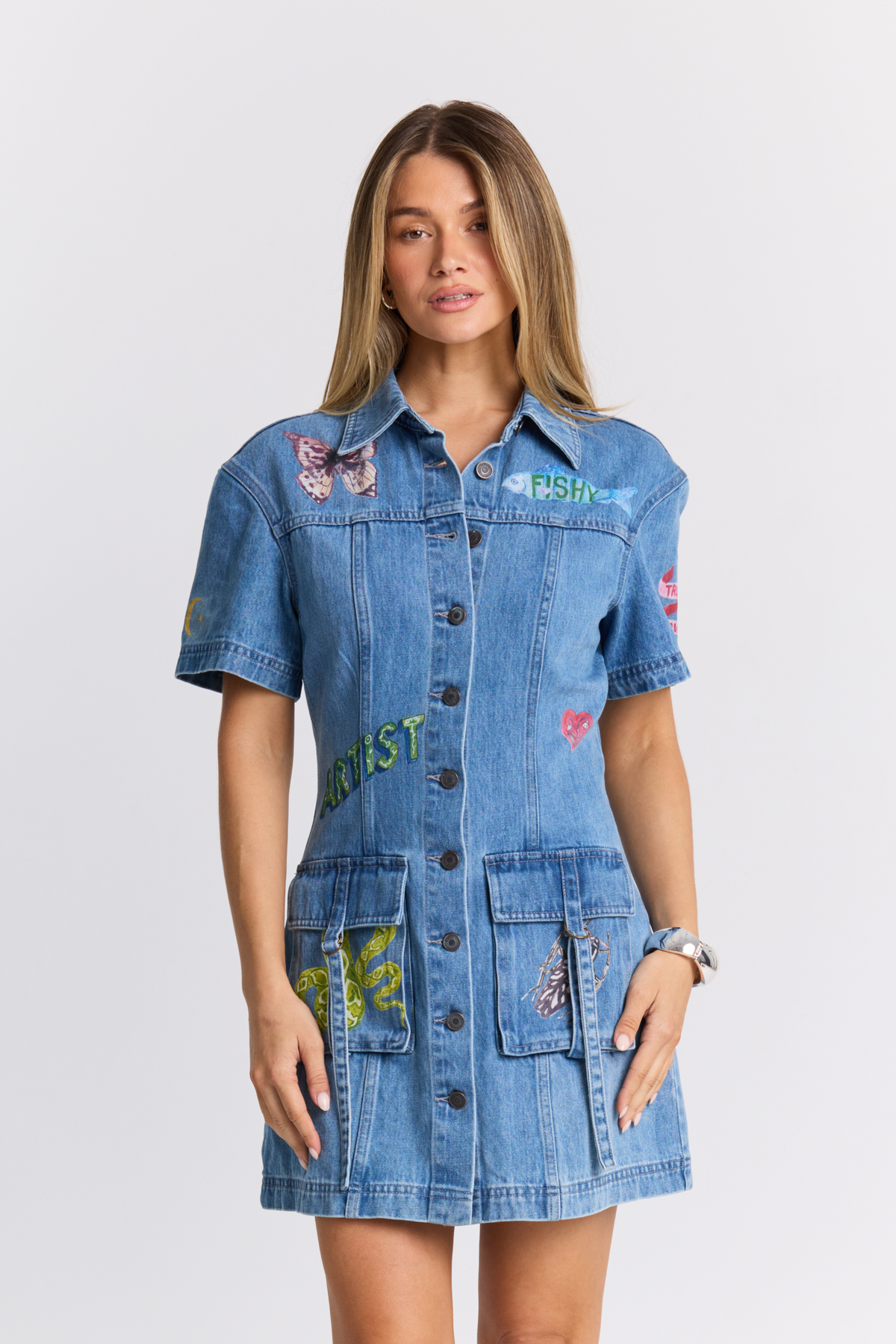 Tattoo Denim Dress | Blue Wash
